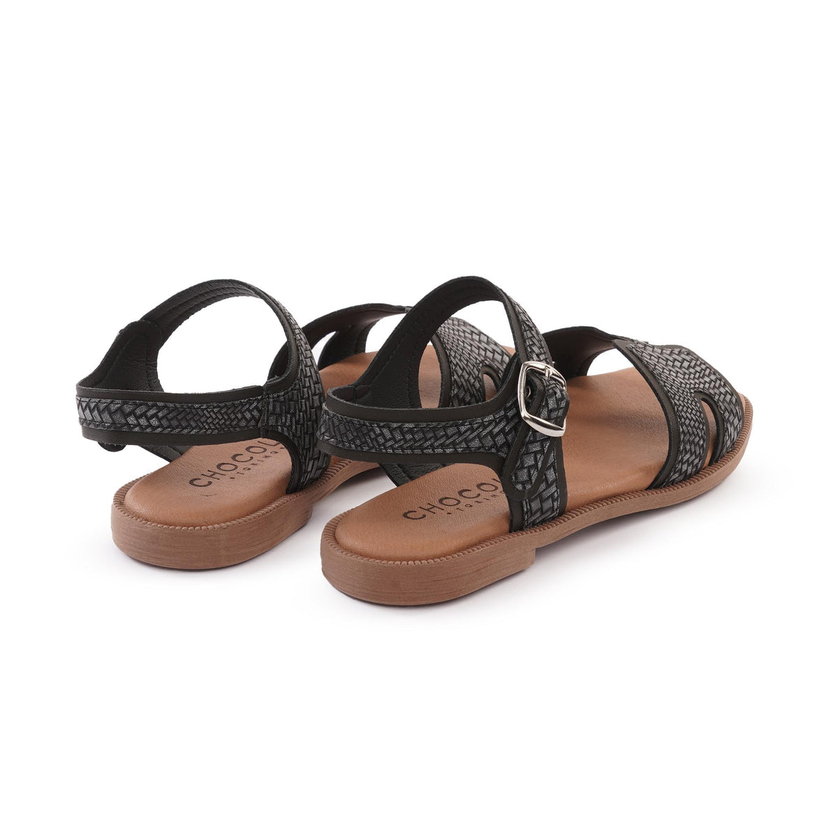 SANDALO H FLAT INTRECCIATO NERO<BR/> 