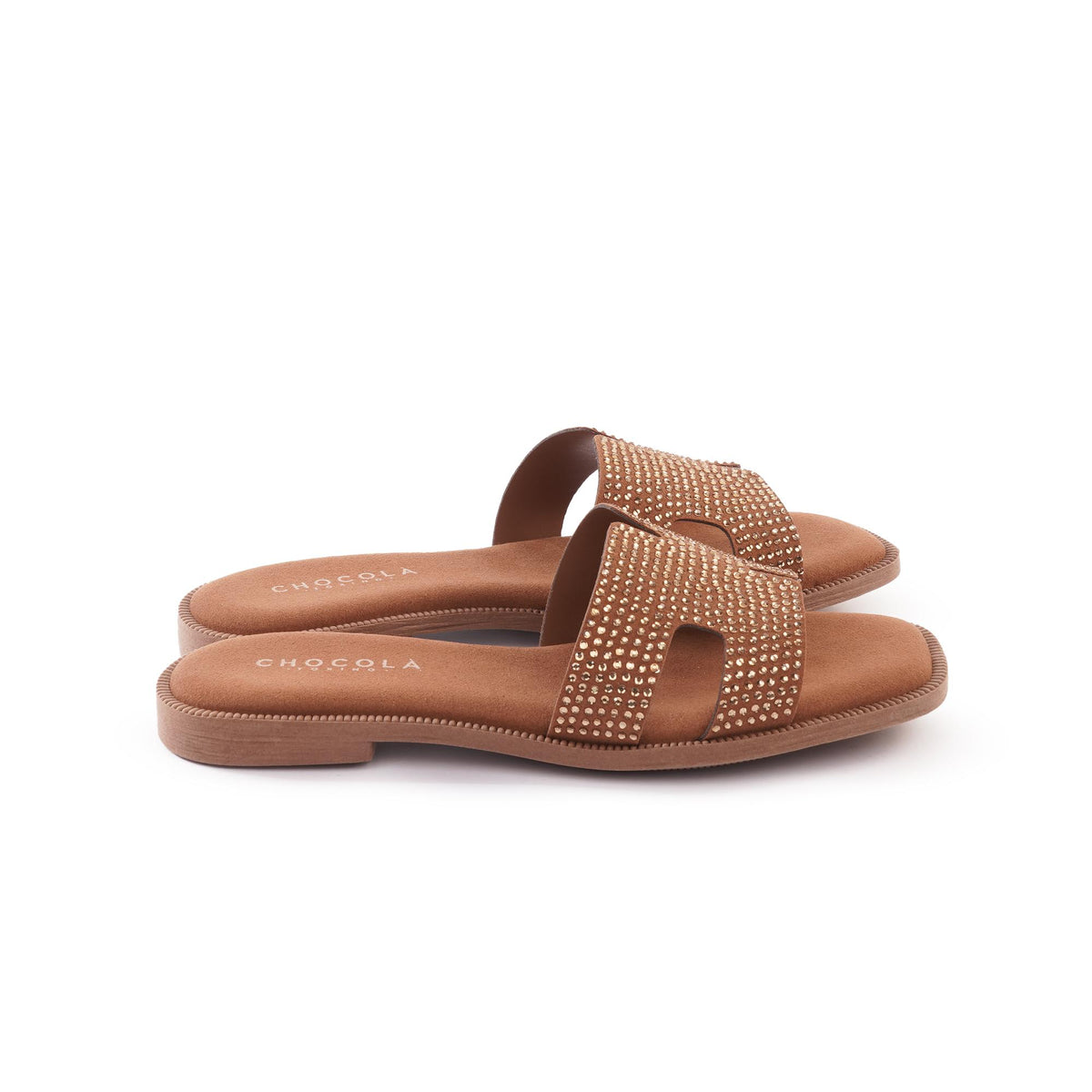 CIABATTINA H CON STRASS CUOIO<BR/> 