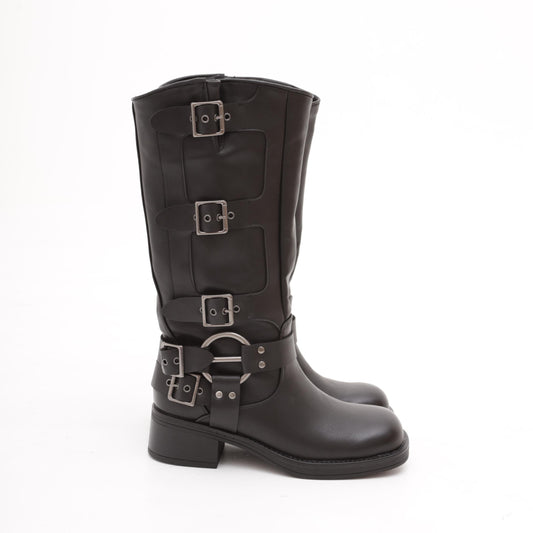 BIKER ALTO QUADRATO FIBBIE NERO 