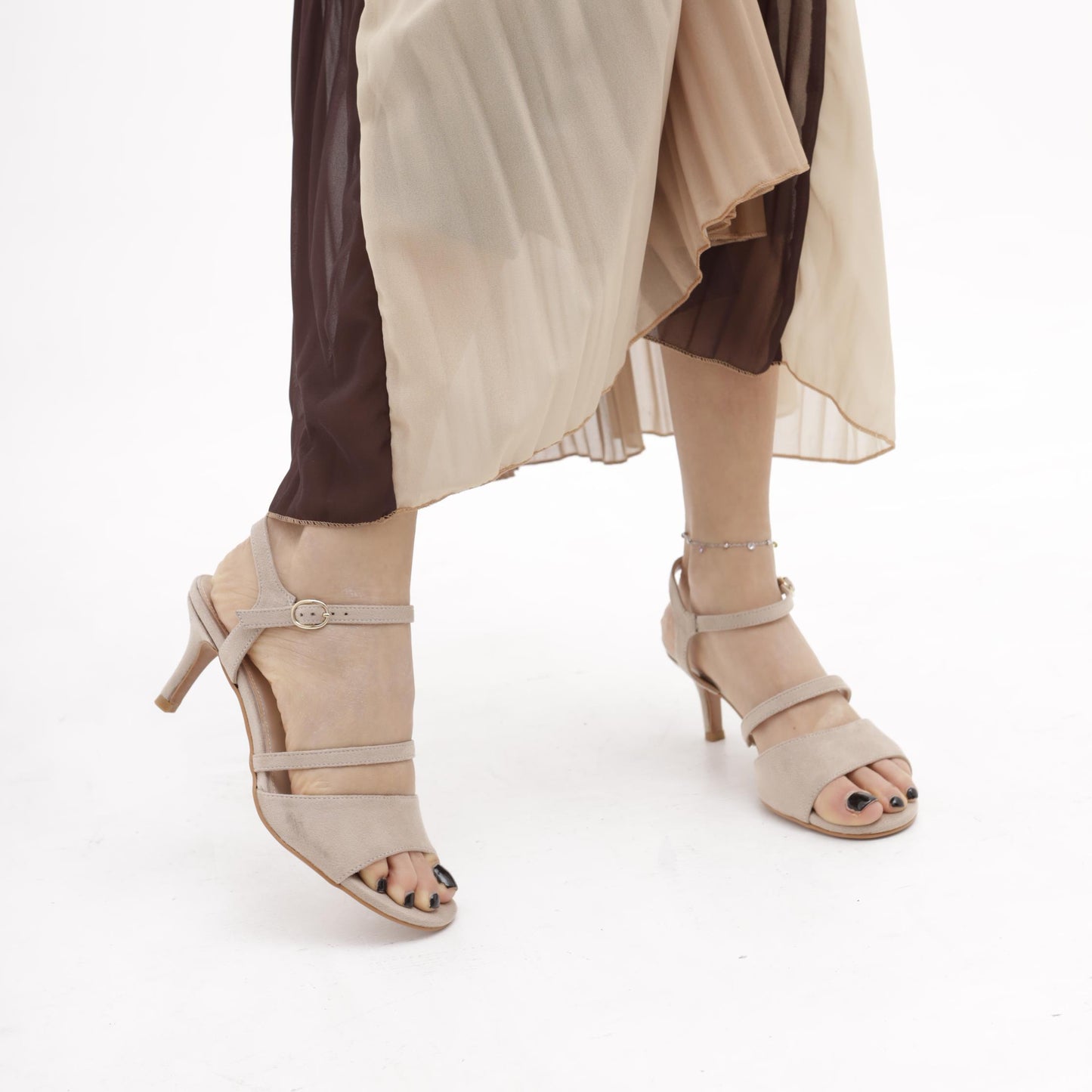 SANDALO DOPPIA FASCIA CON TACCO TORTORA 