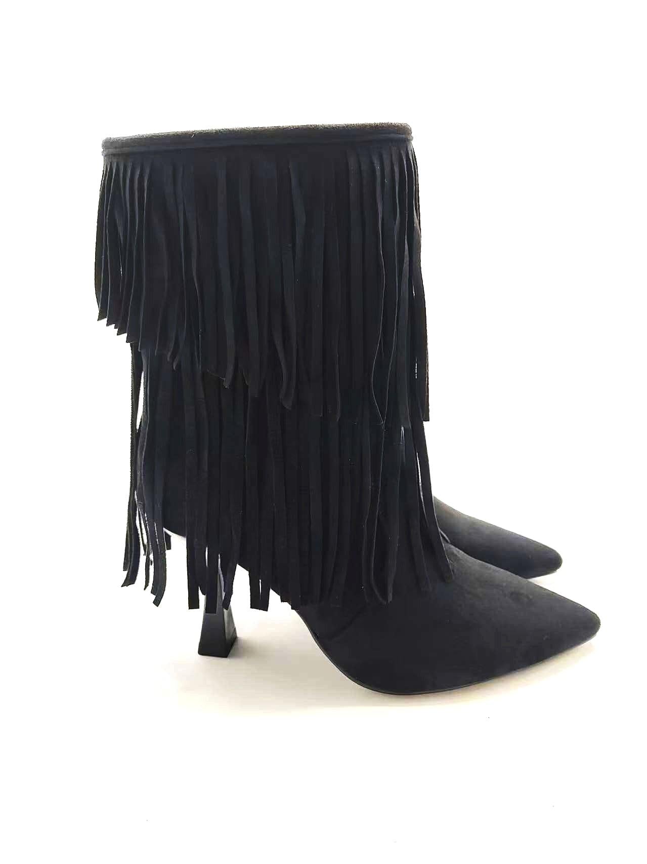 STIVALETTO FRANGE NERO 