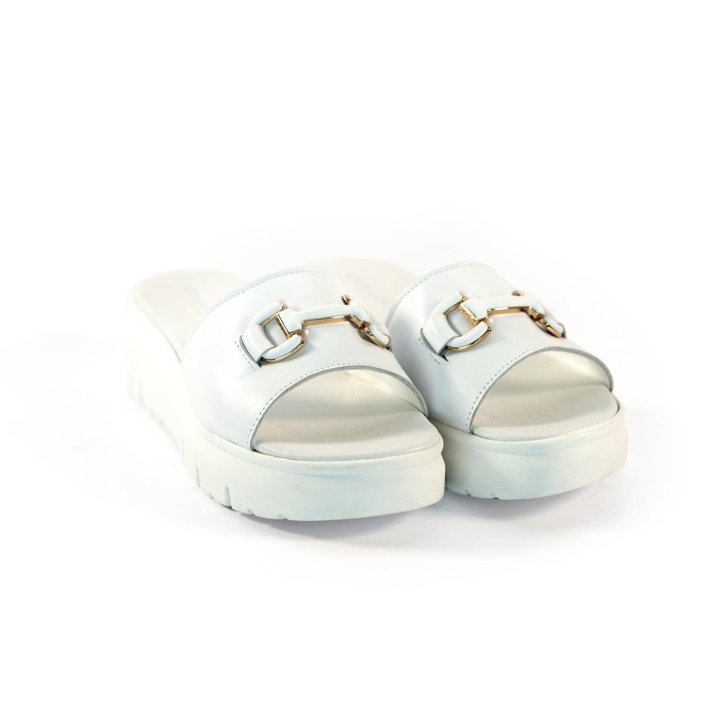 CIABATTA MORSETTO VERA PELLE BIANCO<BR/> 