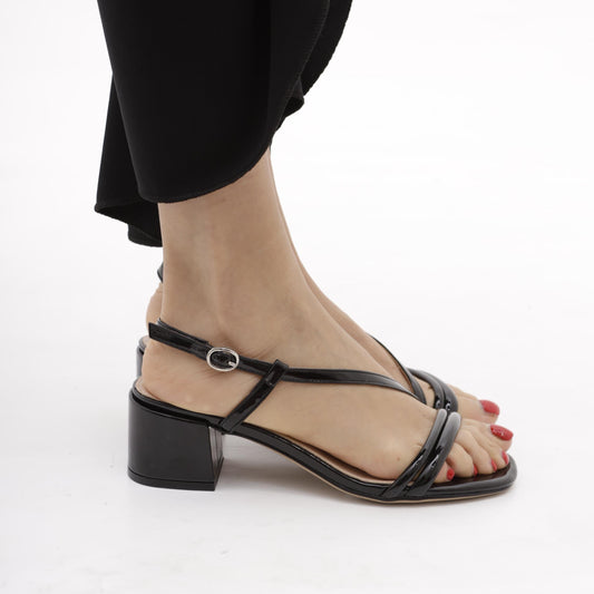 SANDALO FASCETTE VERNICE NERO 