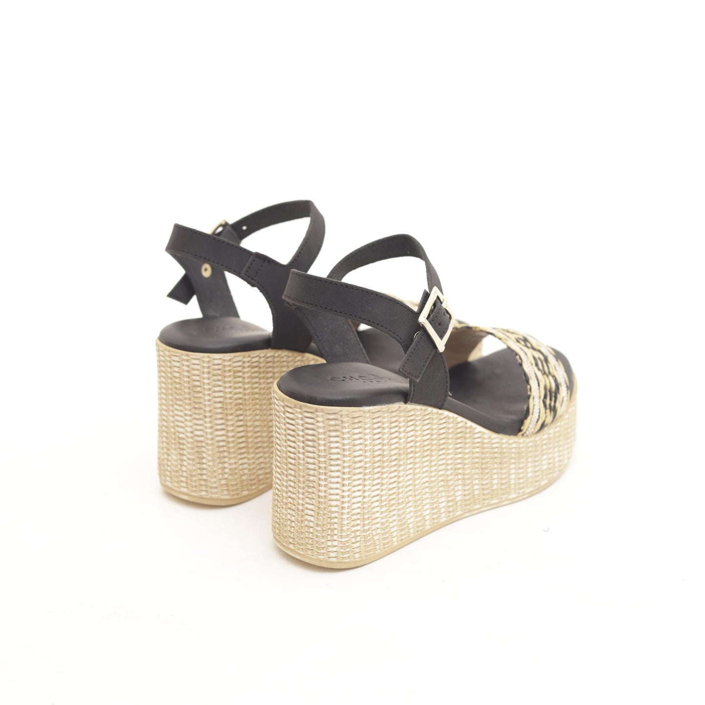 SANDALO ZEPPA FASCIA RAFIA VERA PELLE NERO 