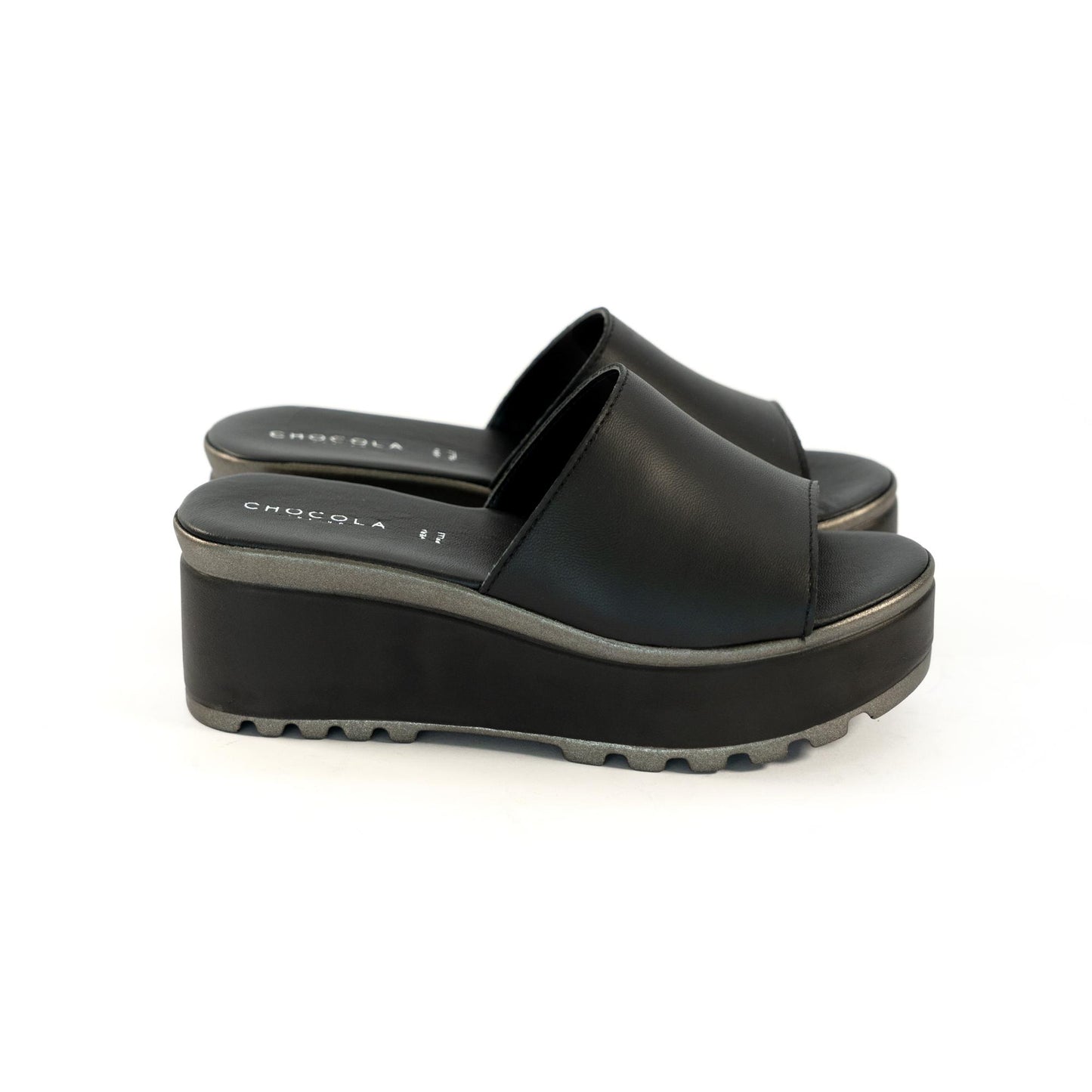 CIABATTA FASCIA VERA PELLE NERO<BR/> 