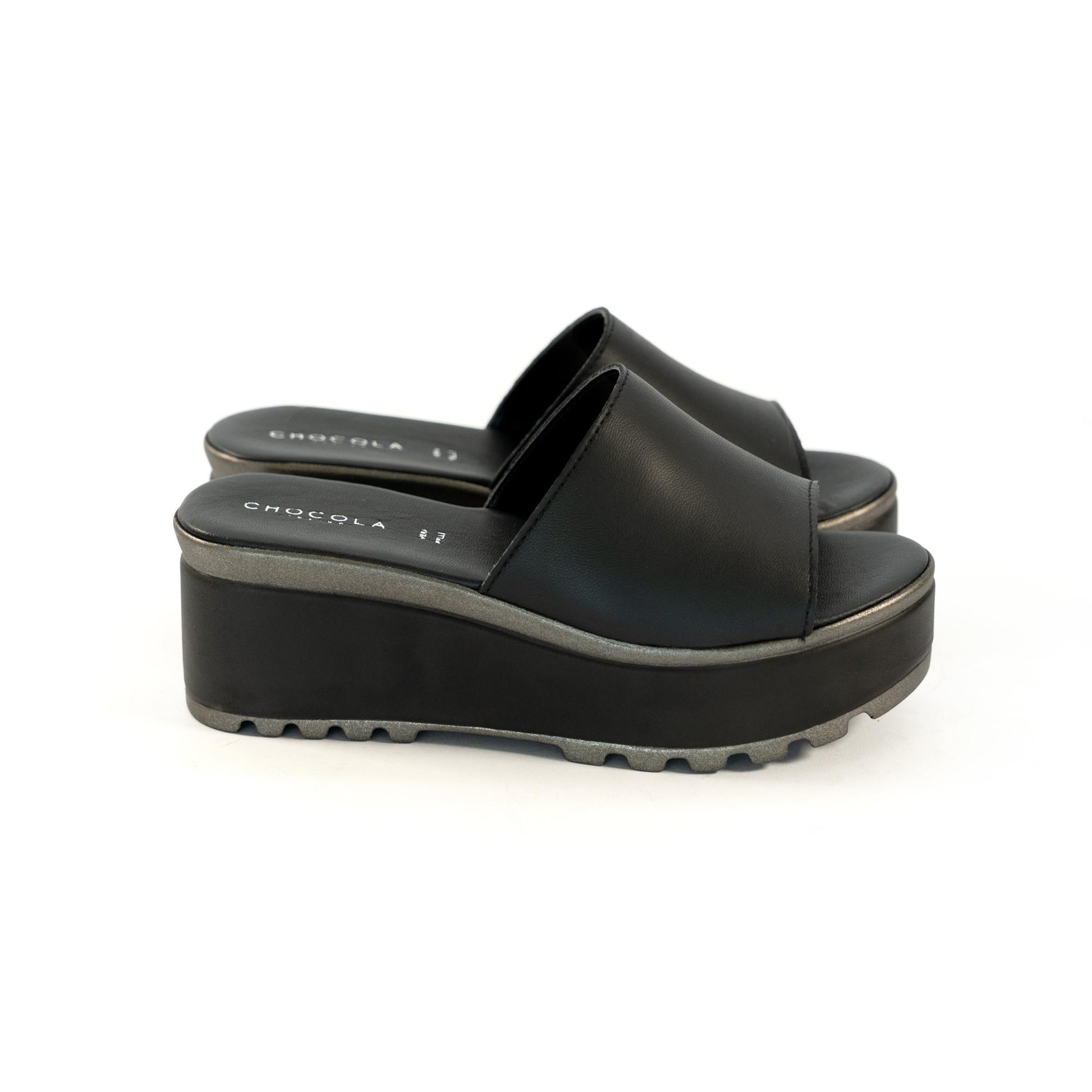 CIABATTA FASCIA VERA PELLE NERO<BR/> 