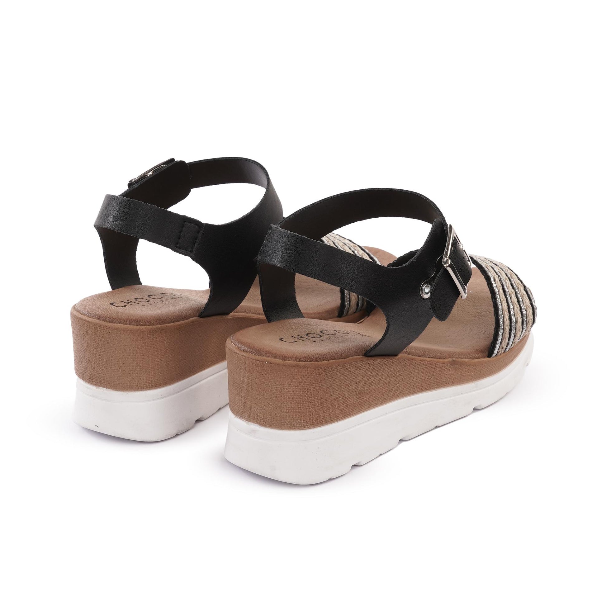 SANDALO ZEPPA FASCIA CORDA NERO<BR/> 