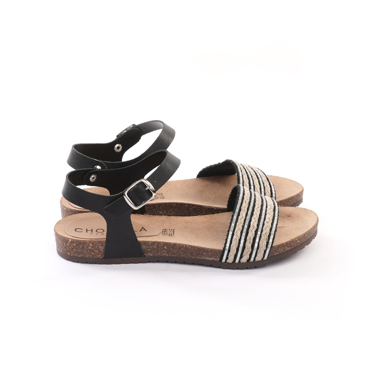 SANDALO BIO FLAT FASCIA CORDA NERO<BR/> 