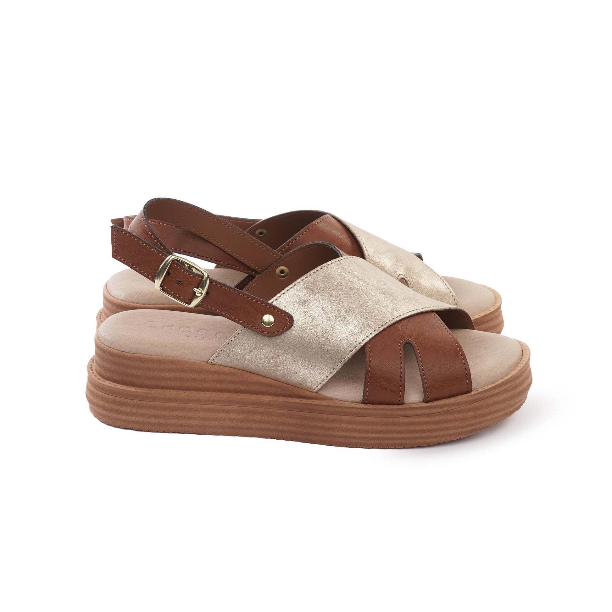 SANDALO ZEPPA FASCE INCROCIATE BICOLORE ORO<BR/><BR/> 