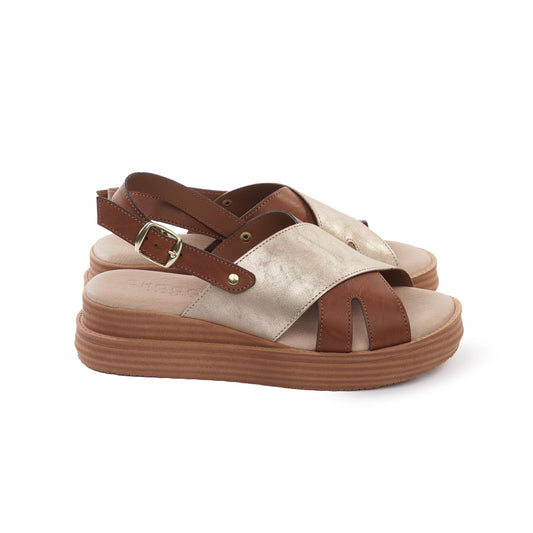 SANDALO ZEPPA FASCE INCROCIATE BICOLORE ORO<BR/><BR/> 