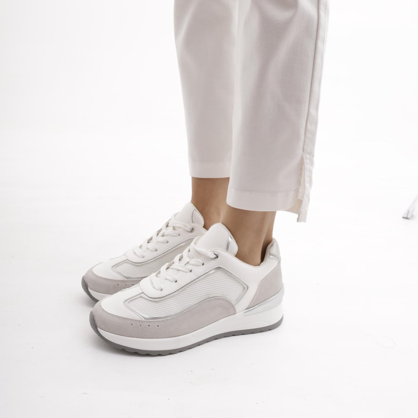 SNEAKERS RETE ALTA BIANCO<BR/> 