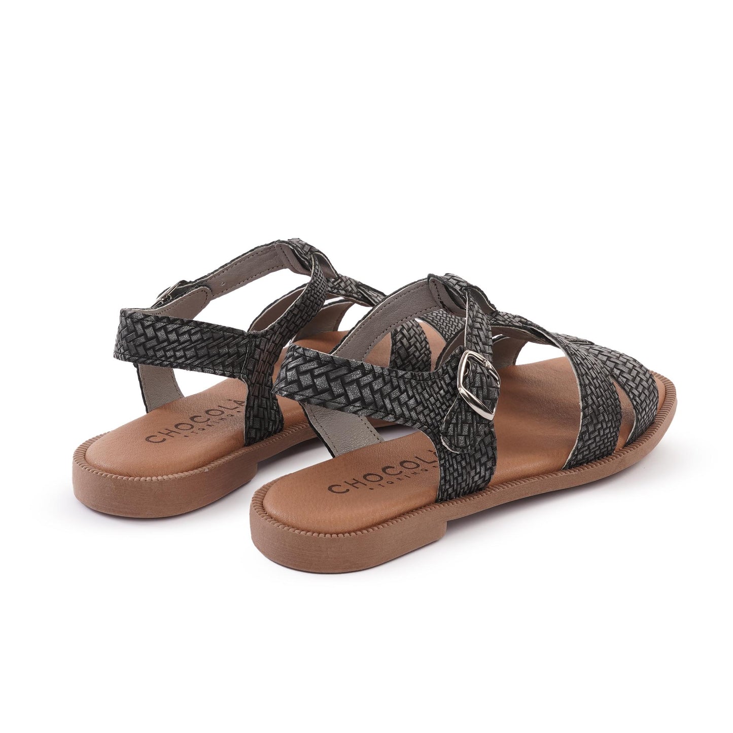 SANDALO FLAT T-BAR INTRECCIATO NERO<BR/><BR/> 