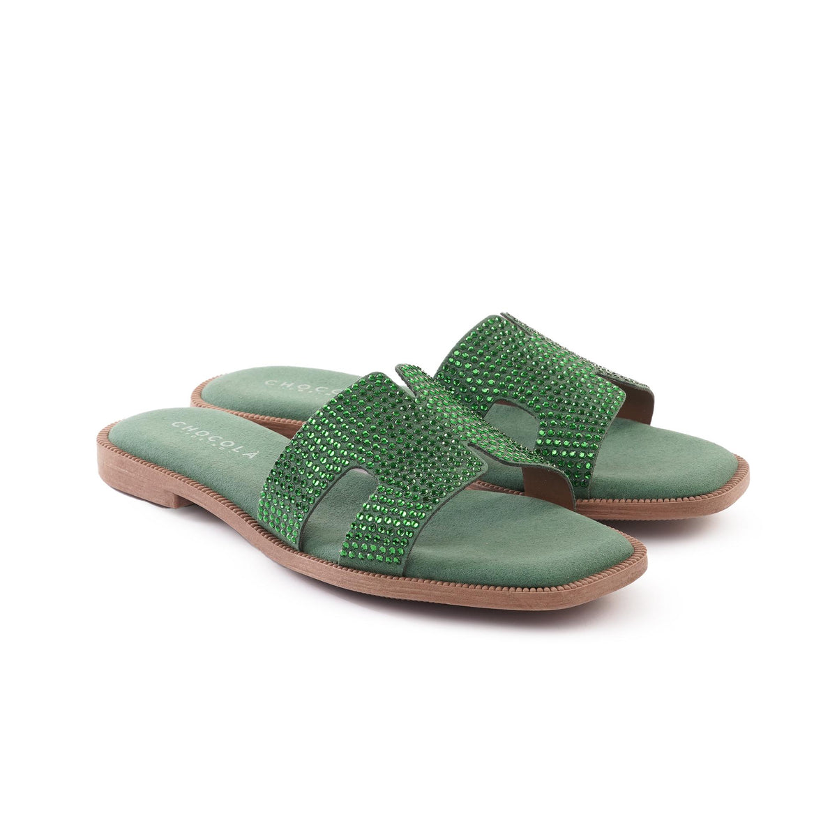 CIABATTINA H CON STRASS VERDE 