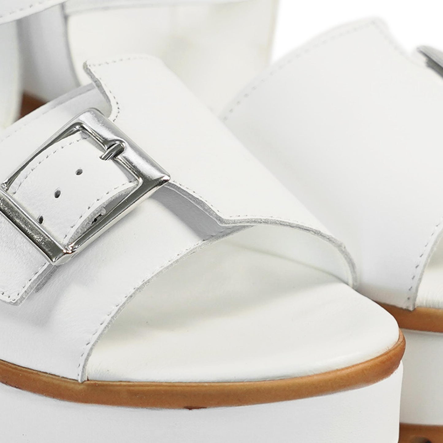 SANDALO FIBBIA VERA PELLE BIANCO<BR/> 