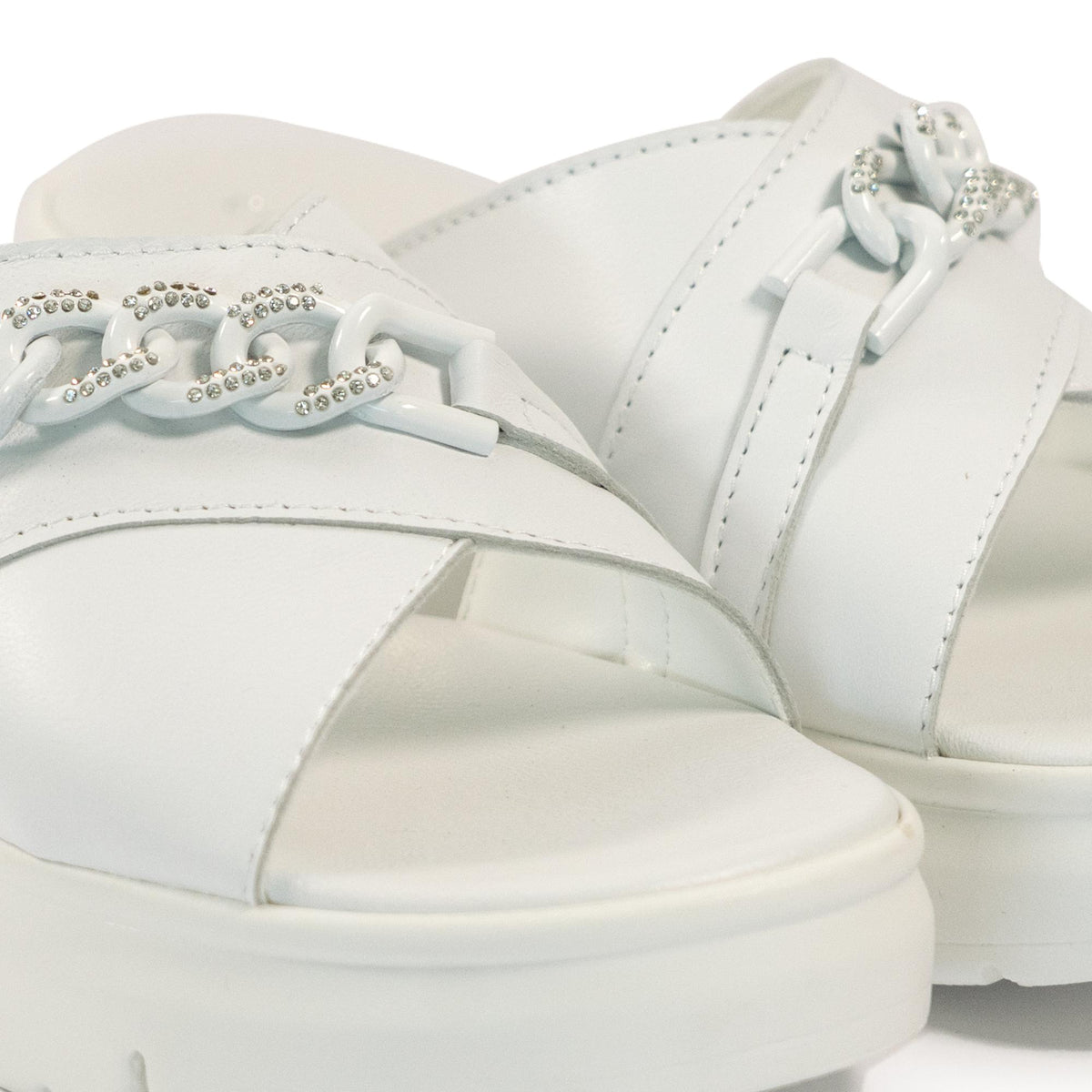 CIABATTA CATENA VERA PELLE BIANCO<BR/> 
