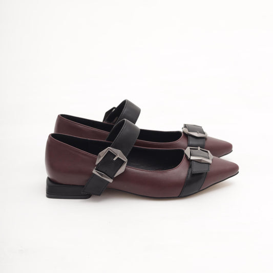 DECOLLETE FLAT FIBBIE BORDEAUX 