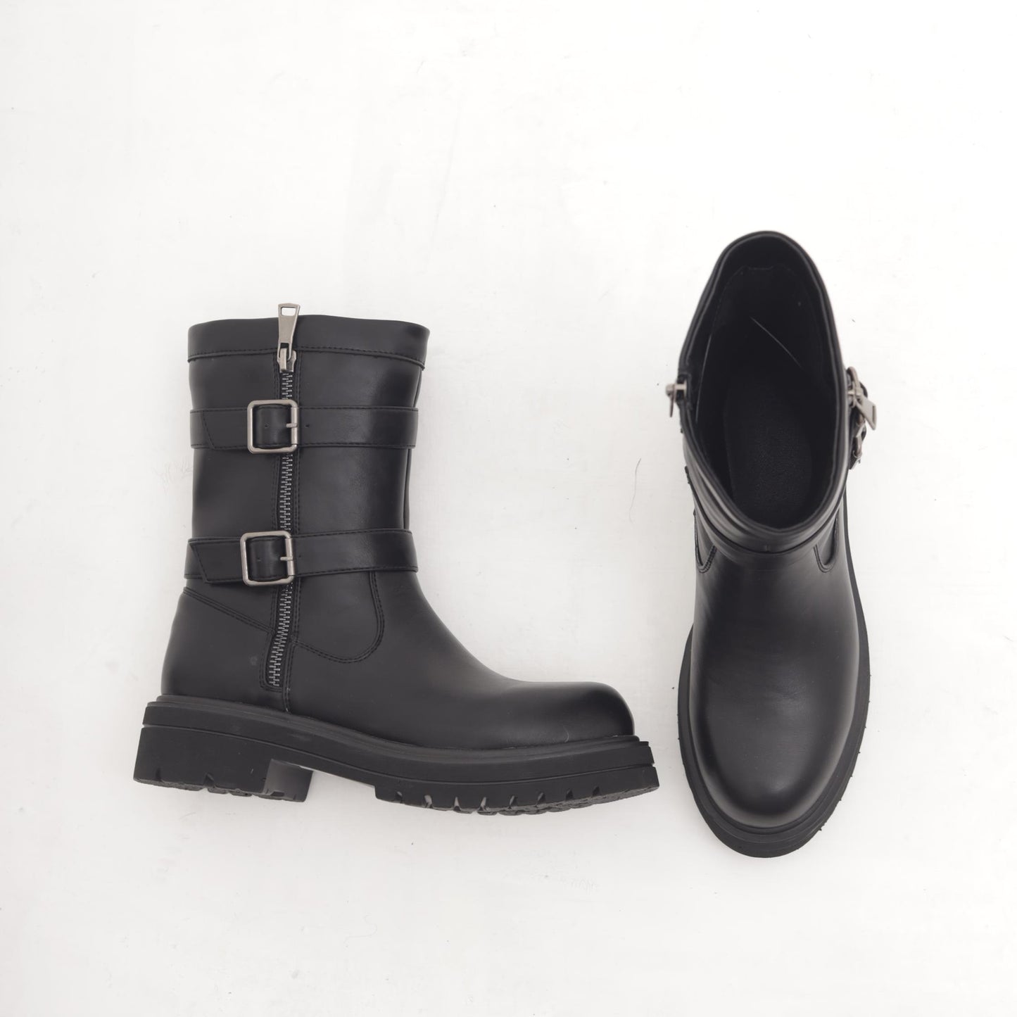 BIKER ZIP E FIBBIE NERO 