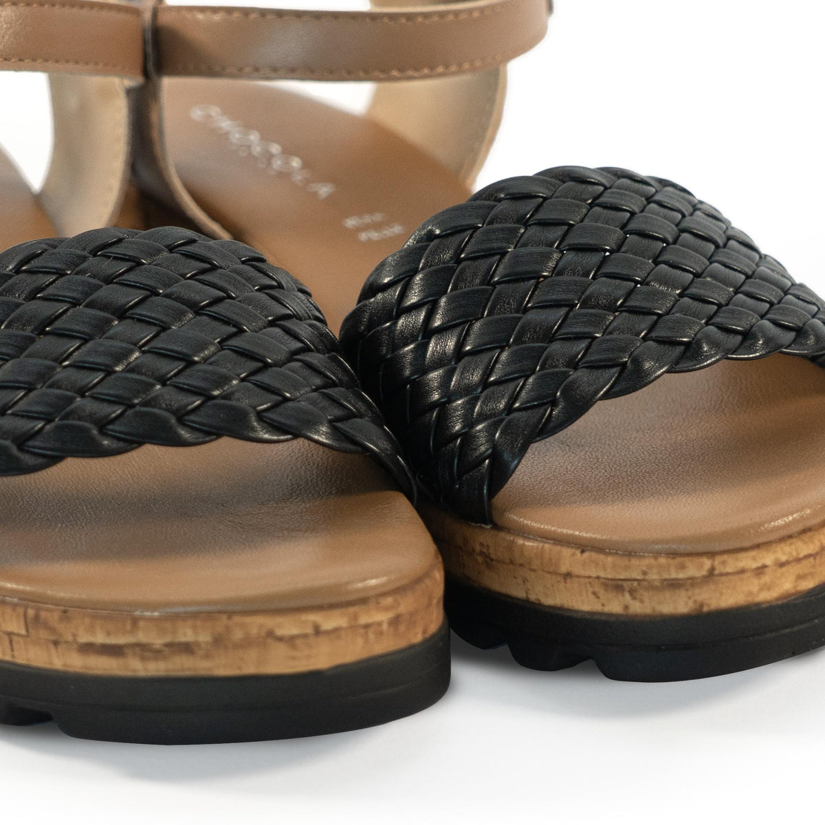 SANDALO INTRECCIATO VERA PELLE NERO<BR/> 