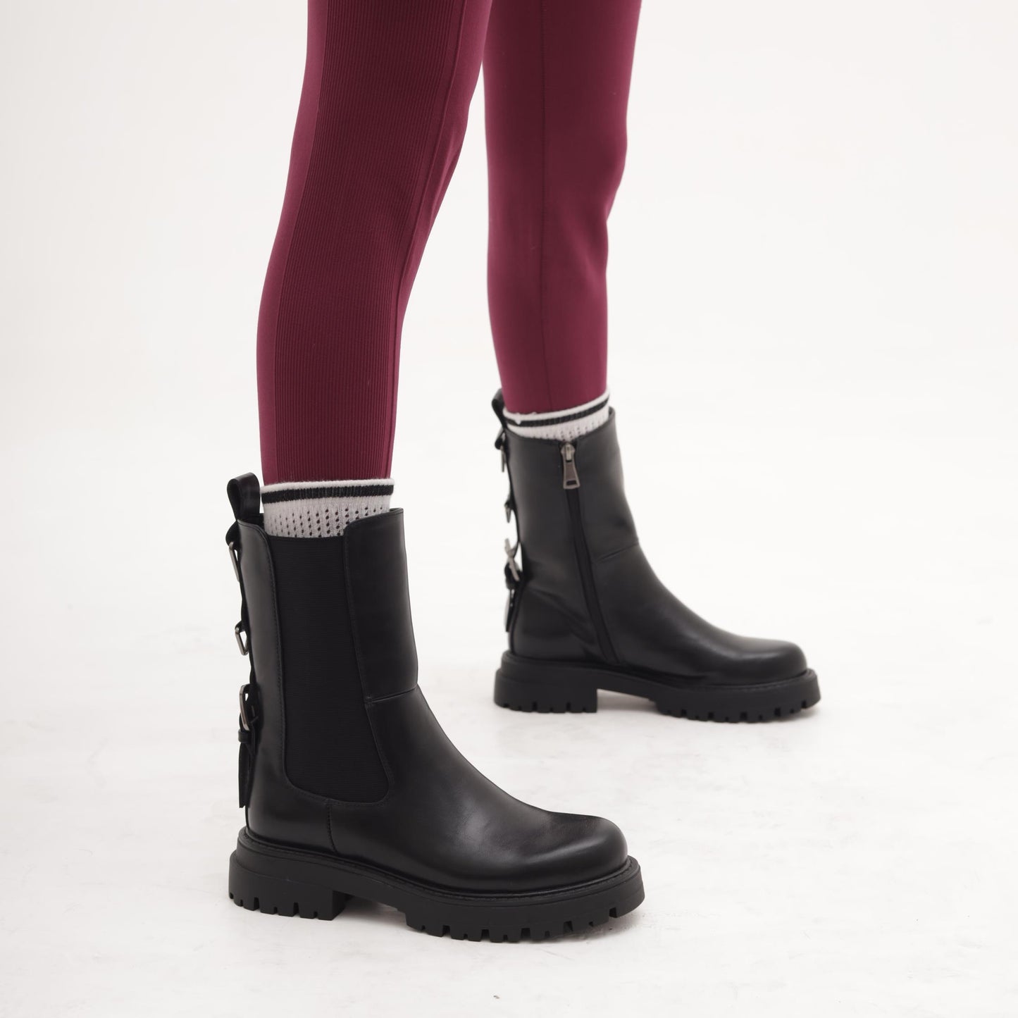 STIVALETTO ELASTICO E ZIP NERO<BR/> 