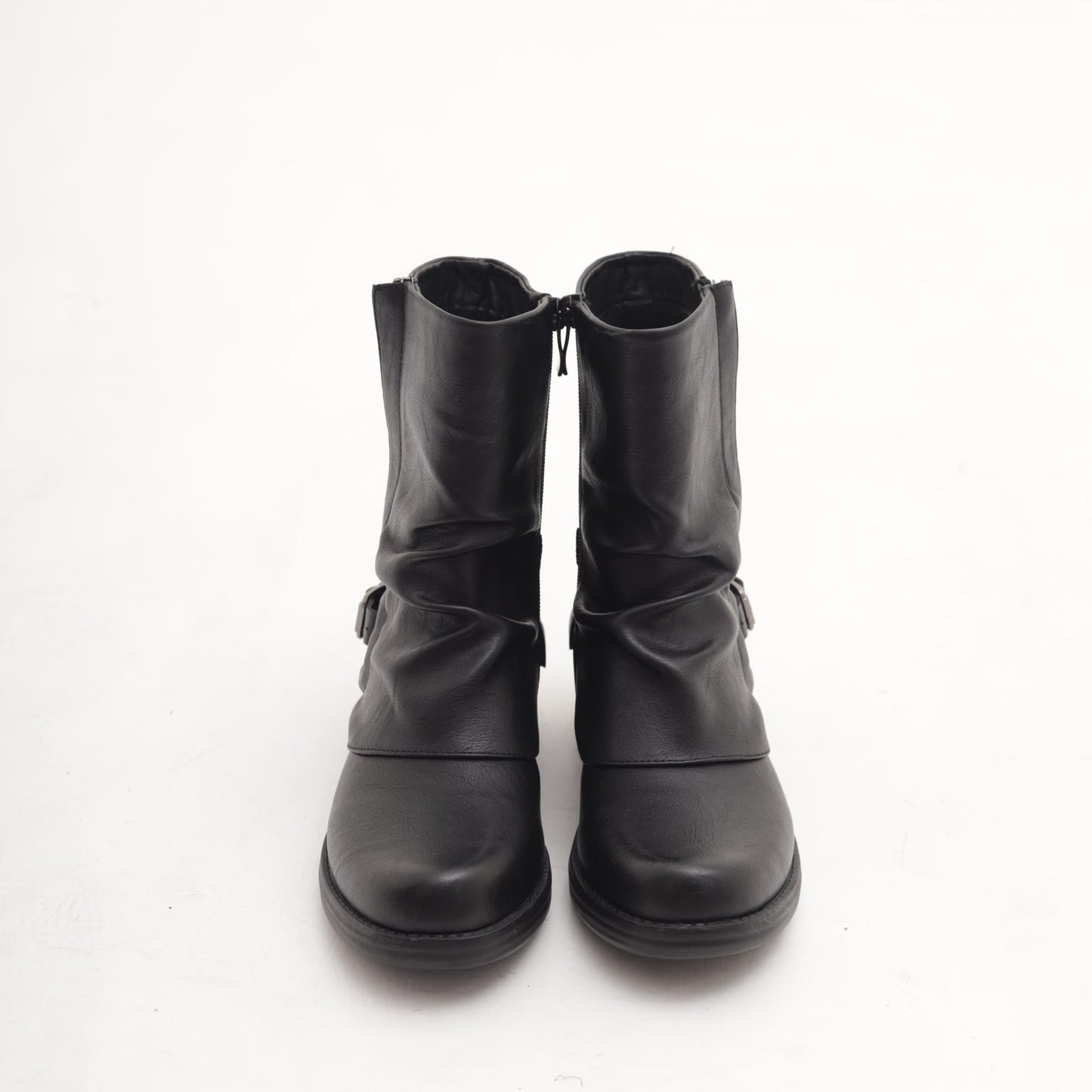 STIVALETTO RISVOLTATO CON FIBBIA E ZIP NERO 