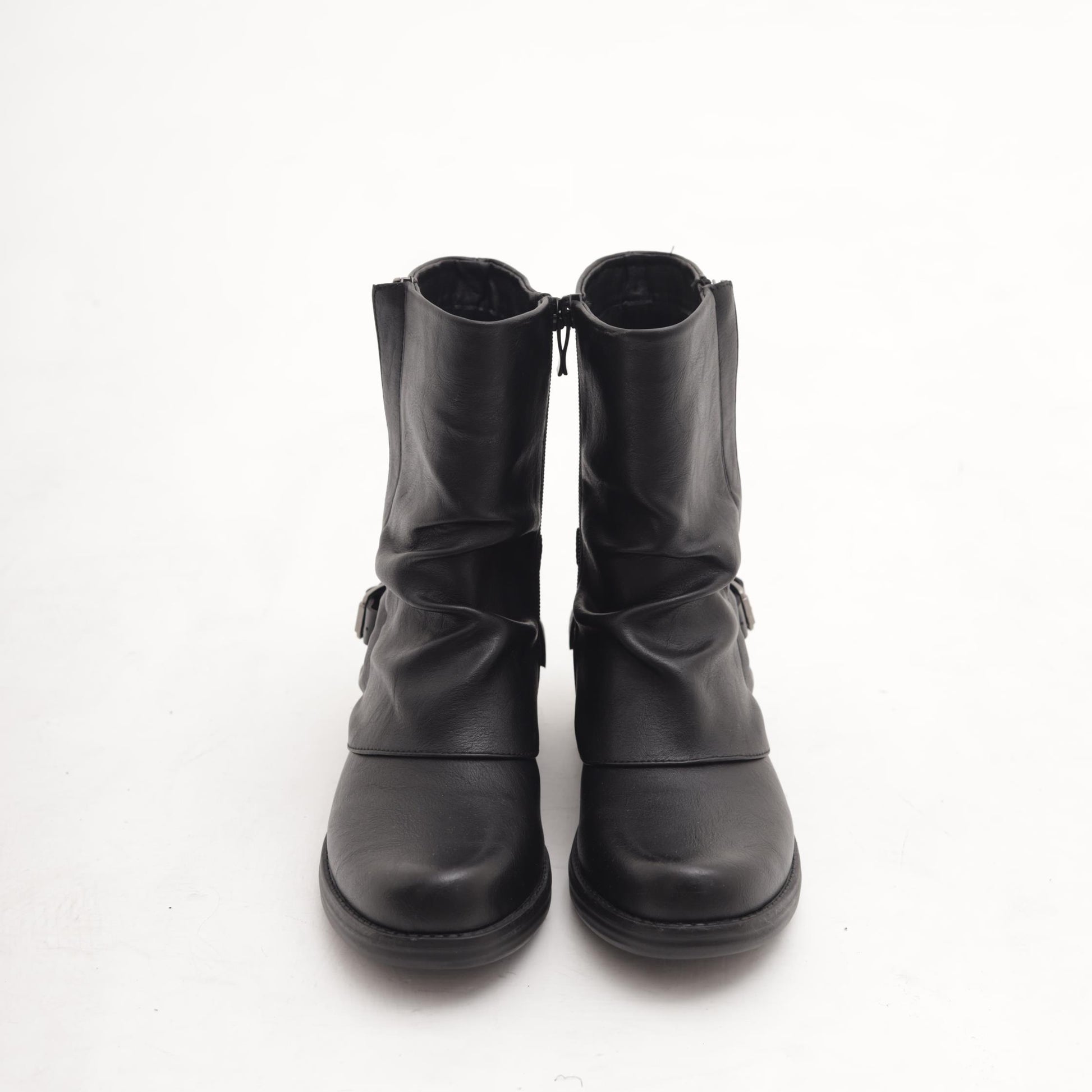 STIVALETTO RISVOLTATO CON FIBBIA E ZIP NERO 