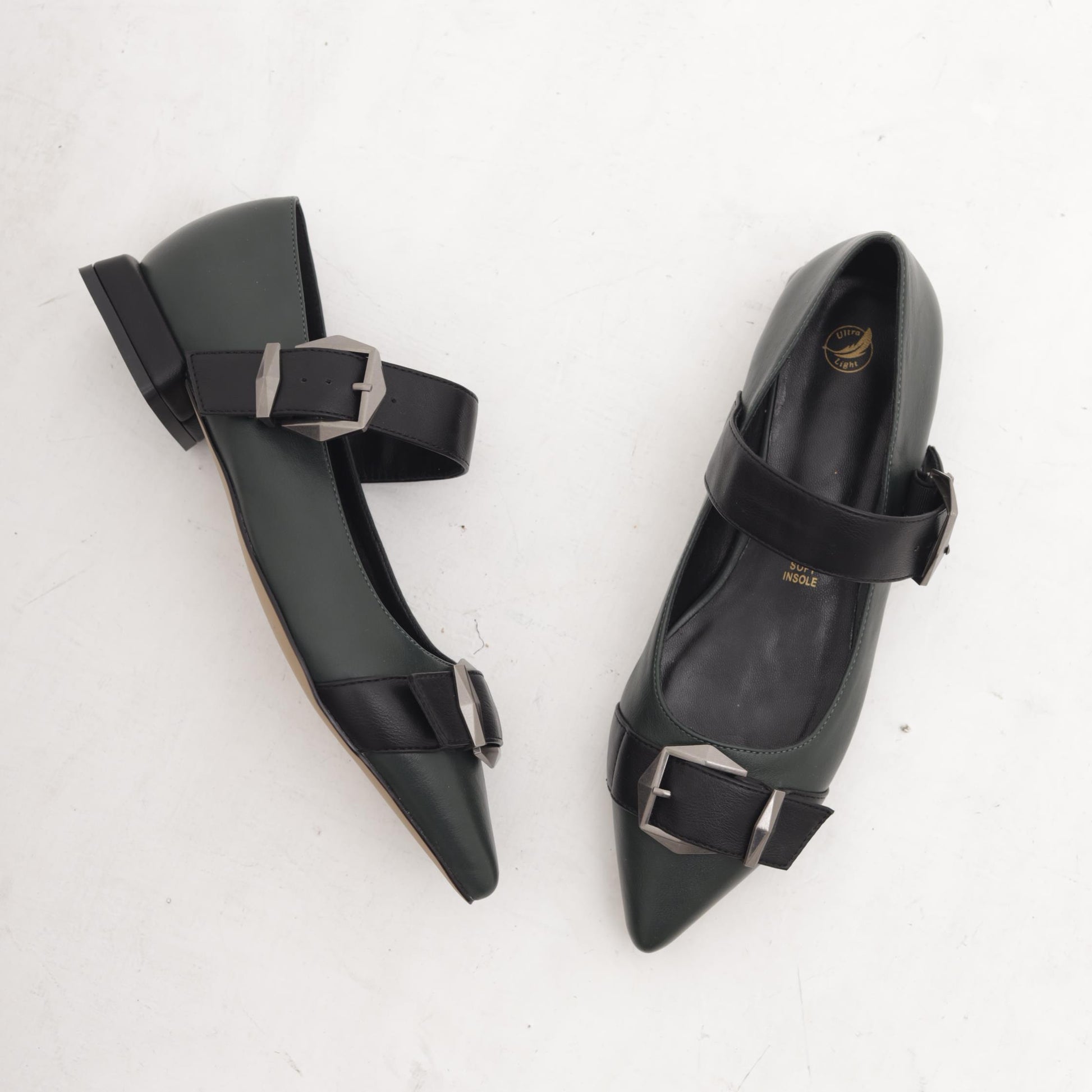 DECOLLETE FLAT FIBBIE VERDE 