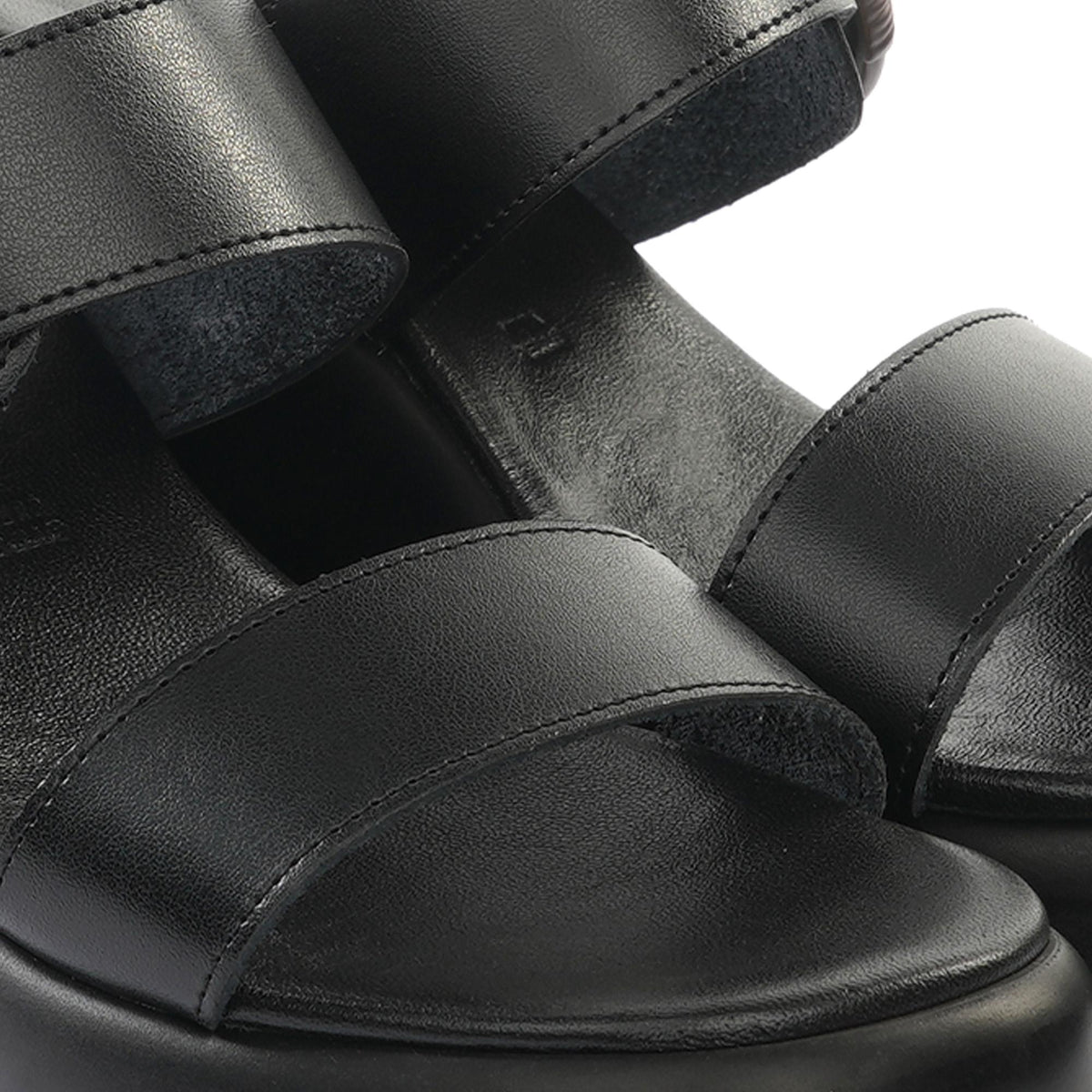 SANDALO ZEPPA DOPPIA FASCIA VERA PELLE NERO<BR/> 