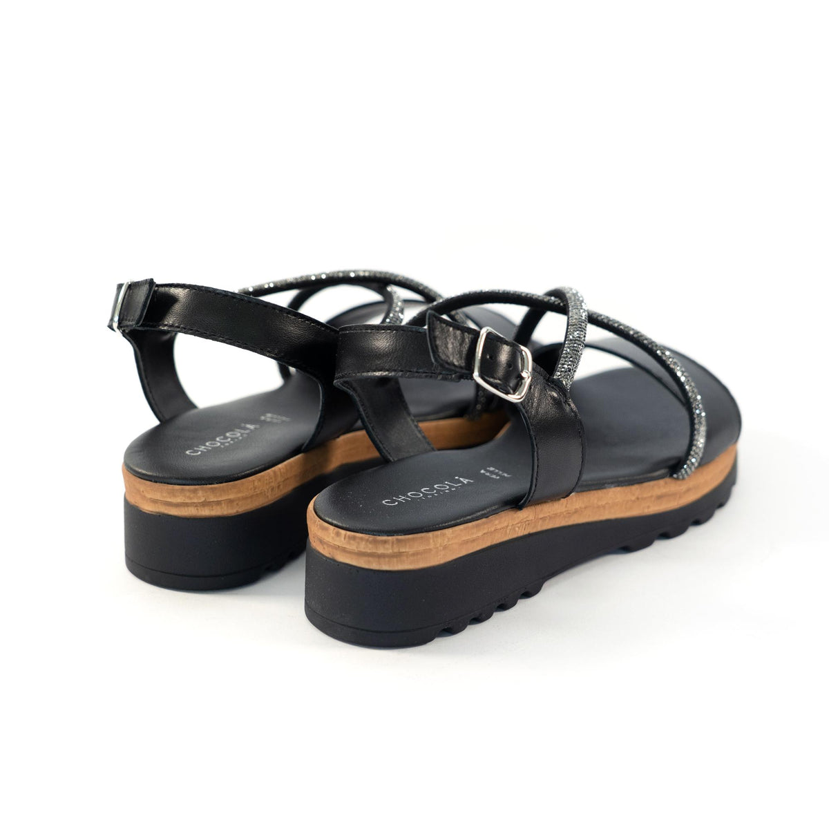 SANDALO BRILLANTINI VERA PELLE NERO<BR/> 