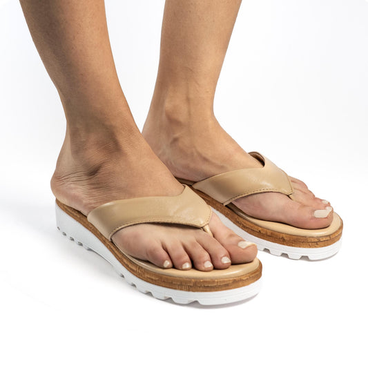 CIABATTA INFRADITO VERA PELLE BEIGE<BR/> 