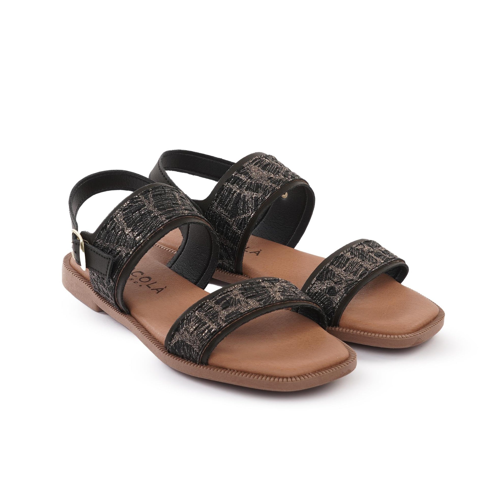 SANDALO FLAT DOPPIA FASCIA NERO<BR/><BR/> 