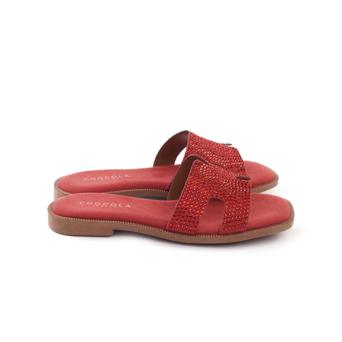CIABATTINA H CON STRASS ROSSO<BR/> 