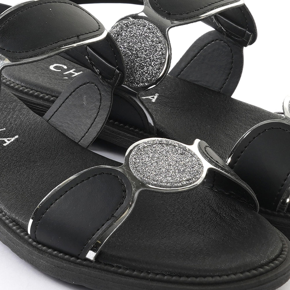 SANDALO FLAT A CERCHI NERO<BR/> 