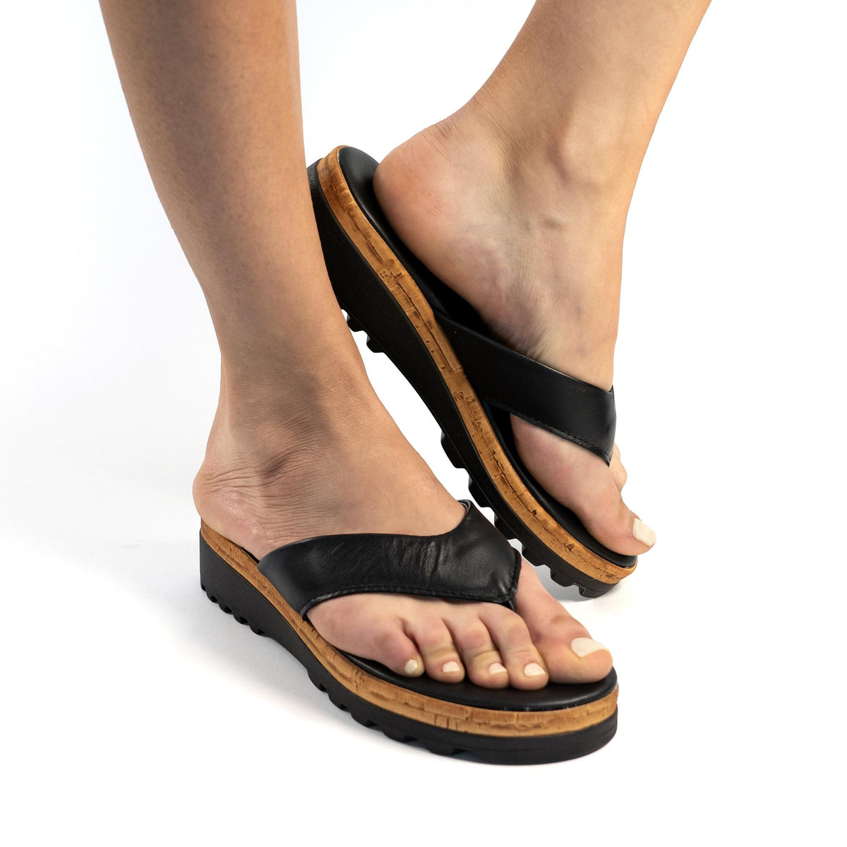 CIABATTA INFRADITO VERA PELLE NERO<BR/> 