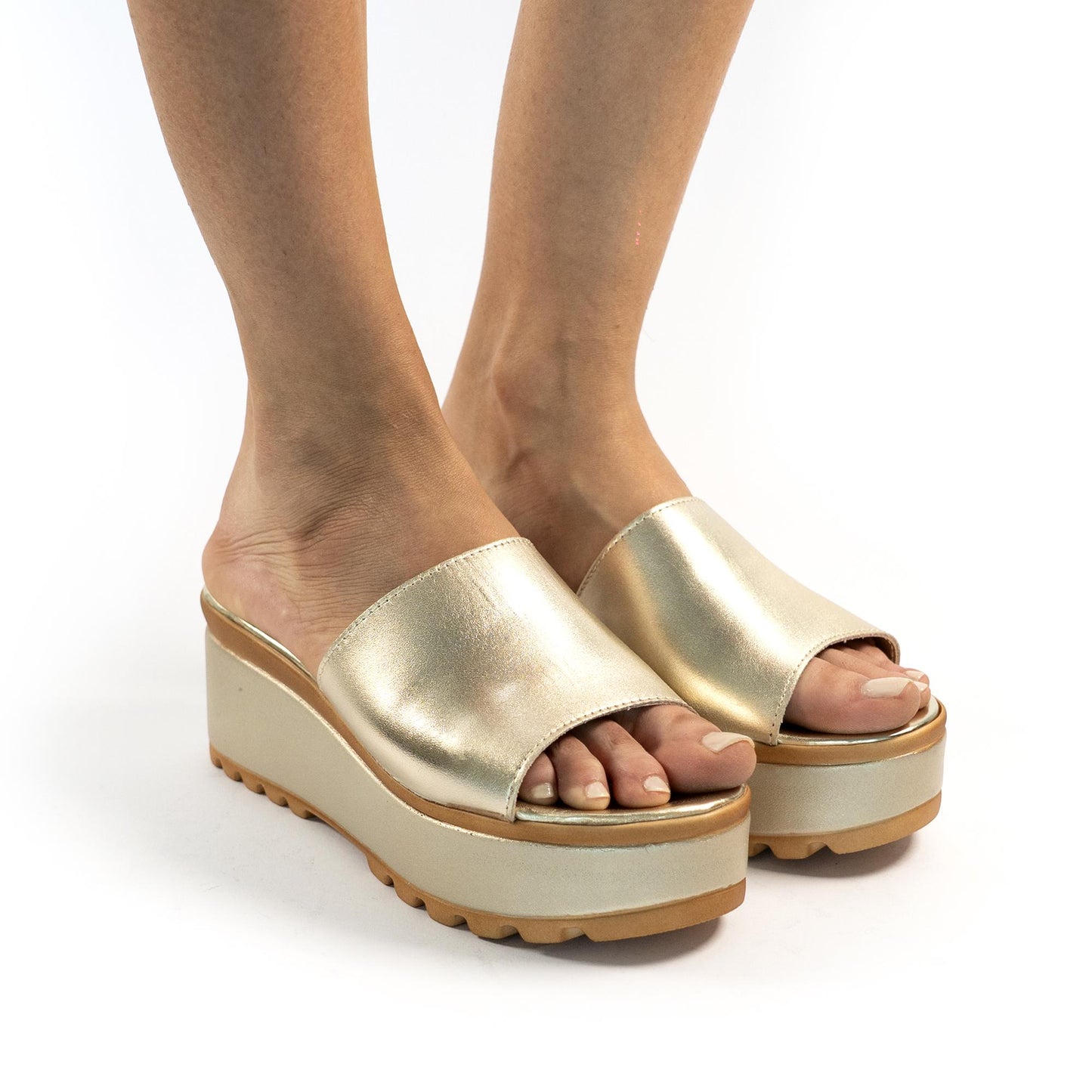 CIABATTA FASCIA VERA PELLE PLATINO<BR/> 