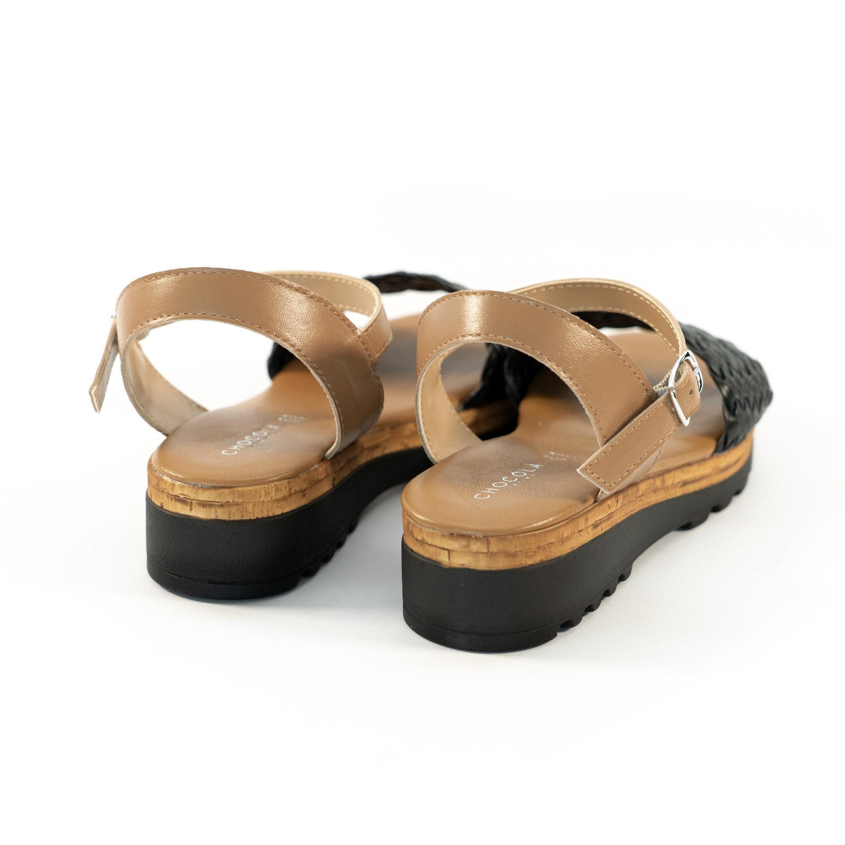 SANDALO INTRECCIATO VERA PELLE NERO<BR/> 