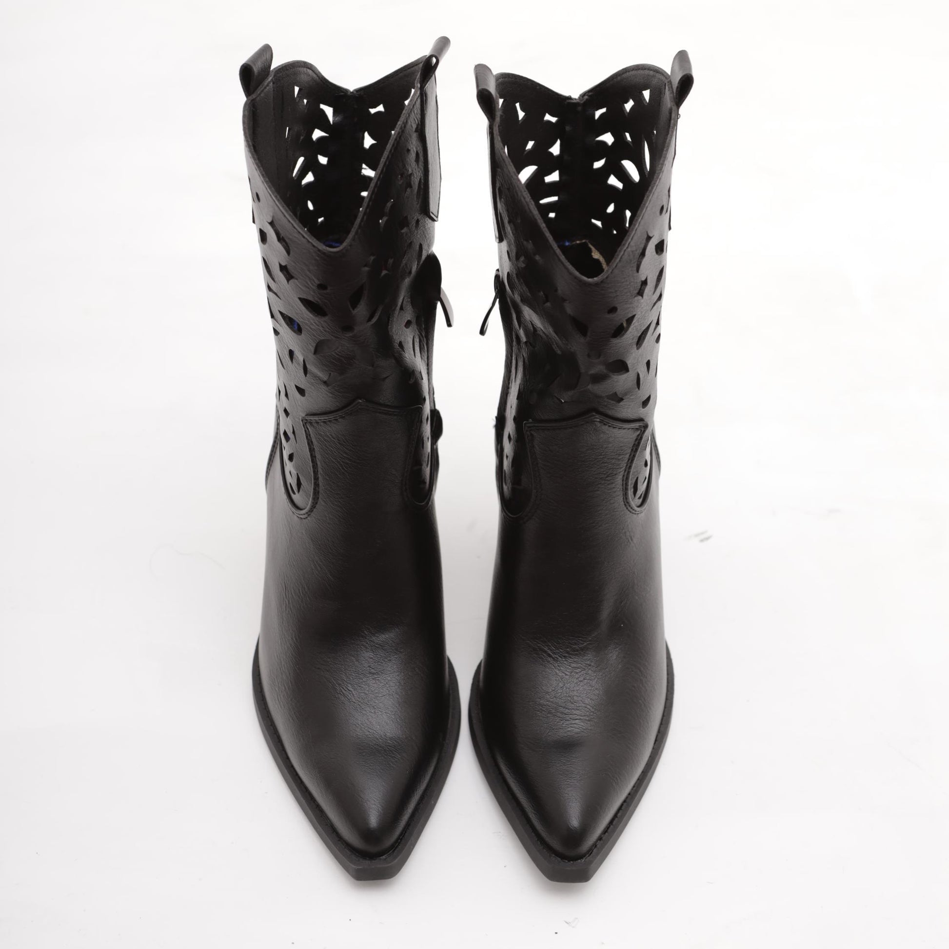 STIVALETTO TEXANO TRAFORATO NERO<BR/> 