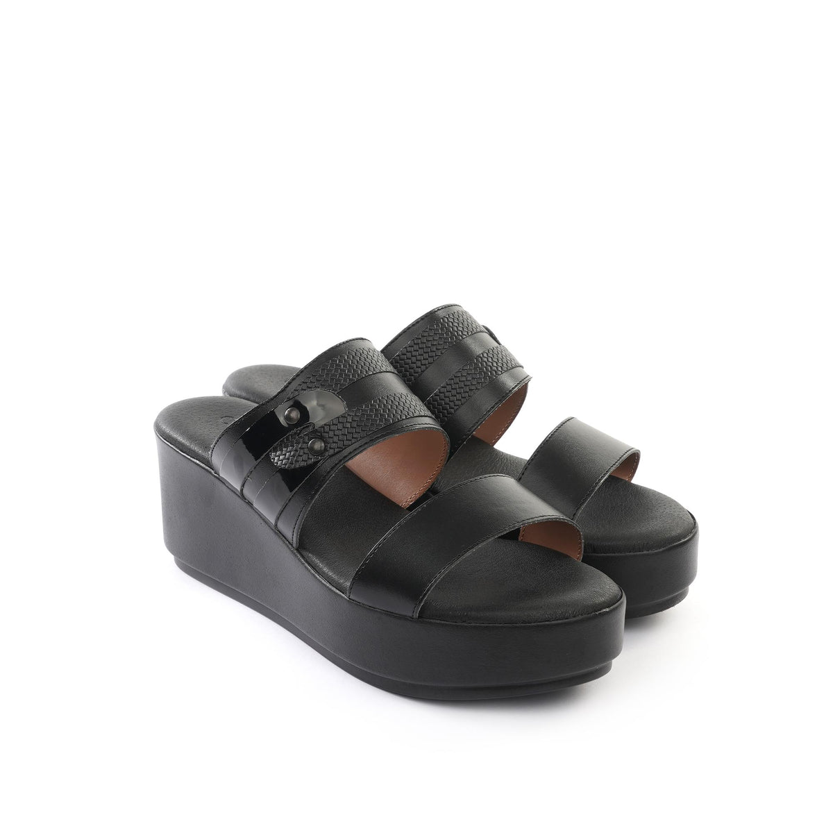 SANDALO ZEPPA DOPPIA FASCIA NERO<BR/> 