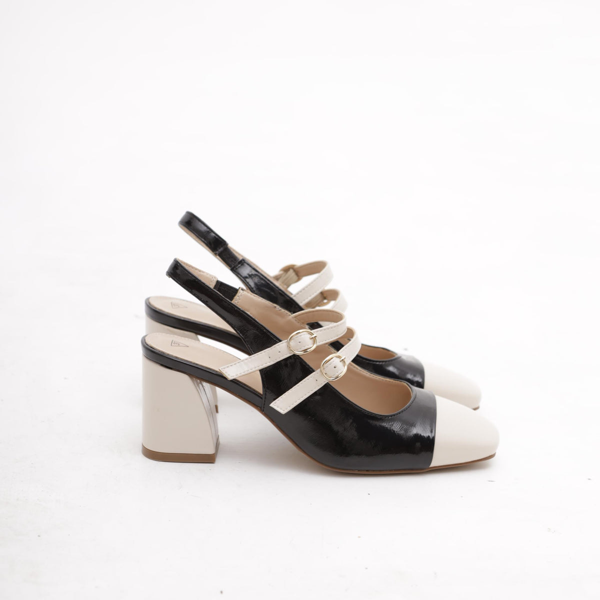 SLINGBACK BICOLORE DUE CINTURINI NERO 