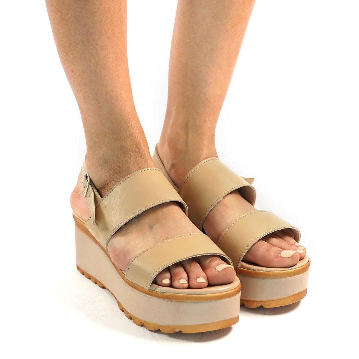 SANDALO DOPPIA FASCIA VERA PELLE BEIGE<BR/> 