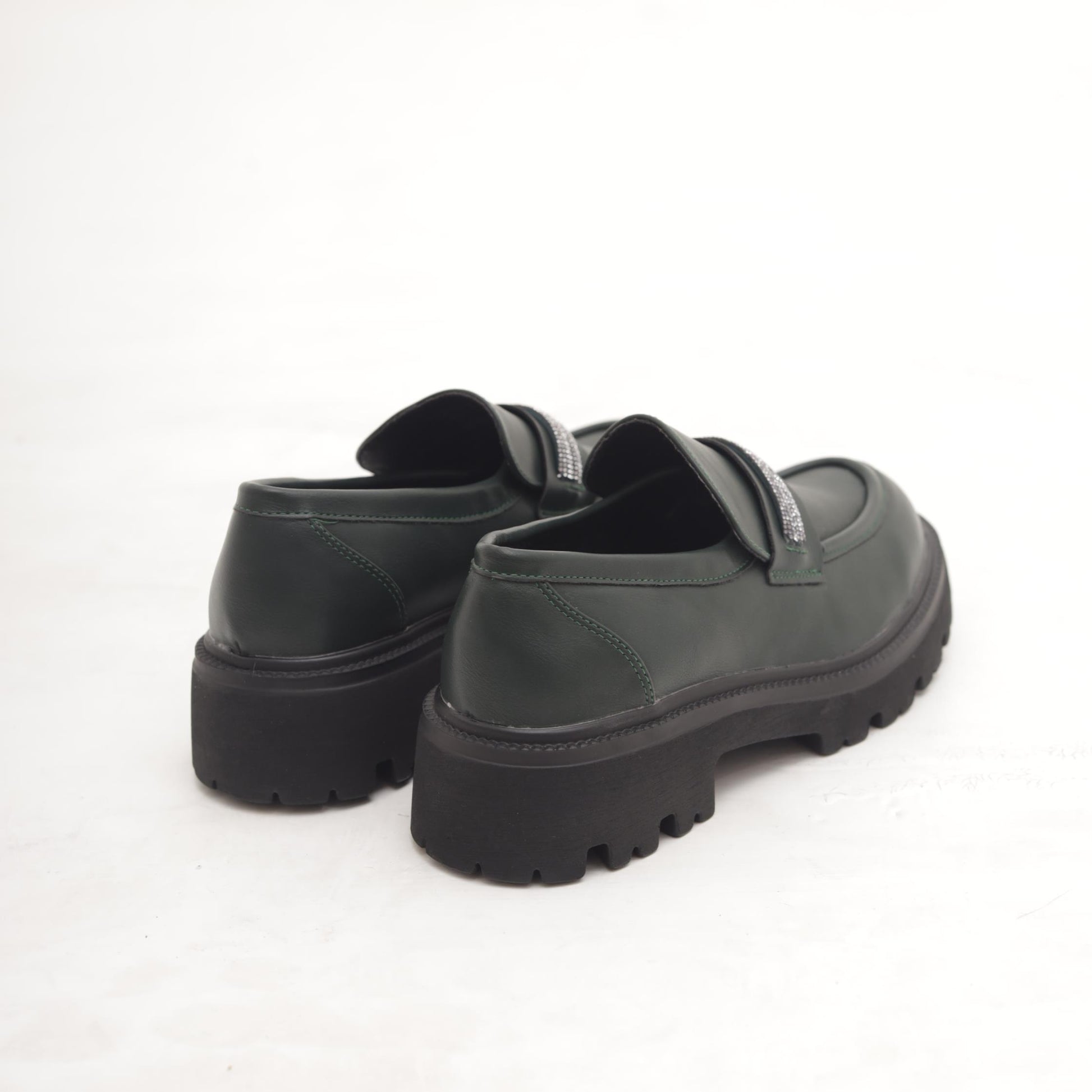 MOCASSINO SUOLA ALTA STRASS VERDE 