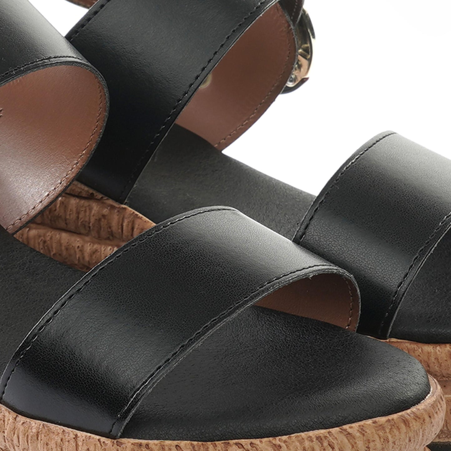 SANDALO PLATFORM DOPPIA FASCIA FIBBIA NERO<BR/> 