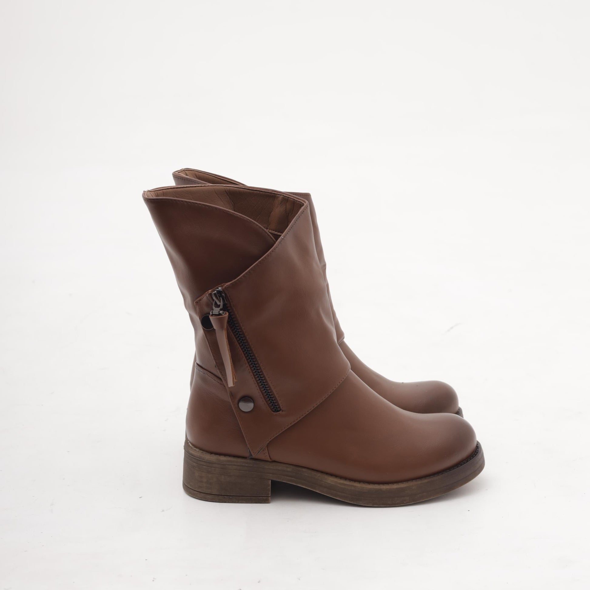 BIKER ASIMMETRICI ZIP MARRONE 