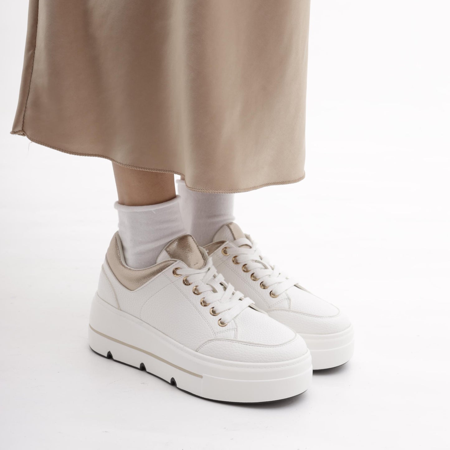 SNEAKERS FLATFORM BIANCO/PLATINO 