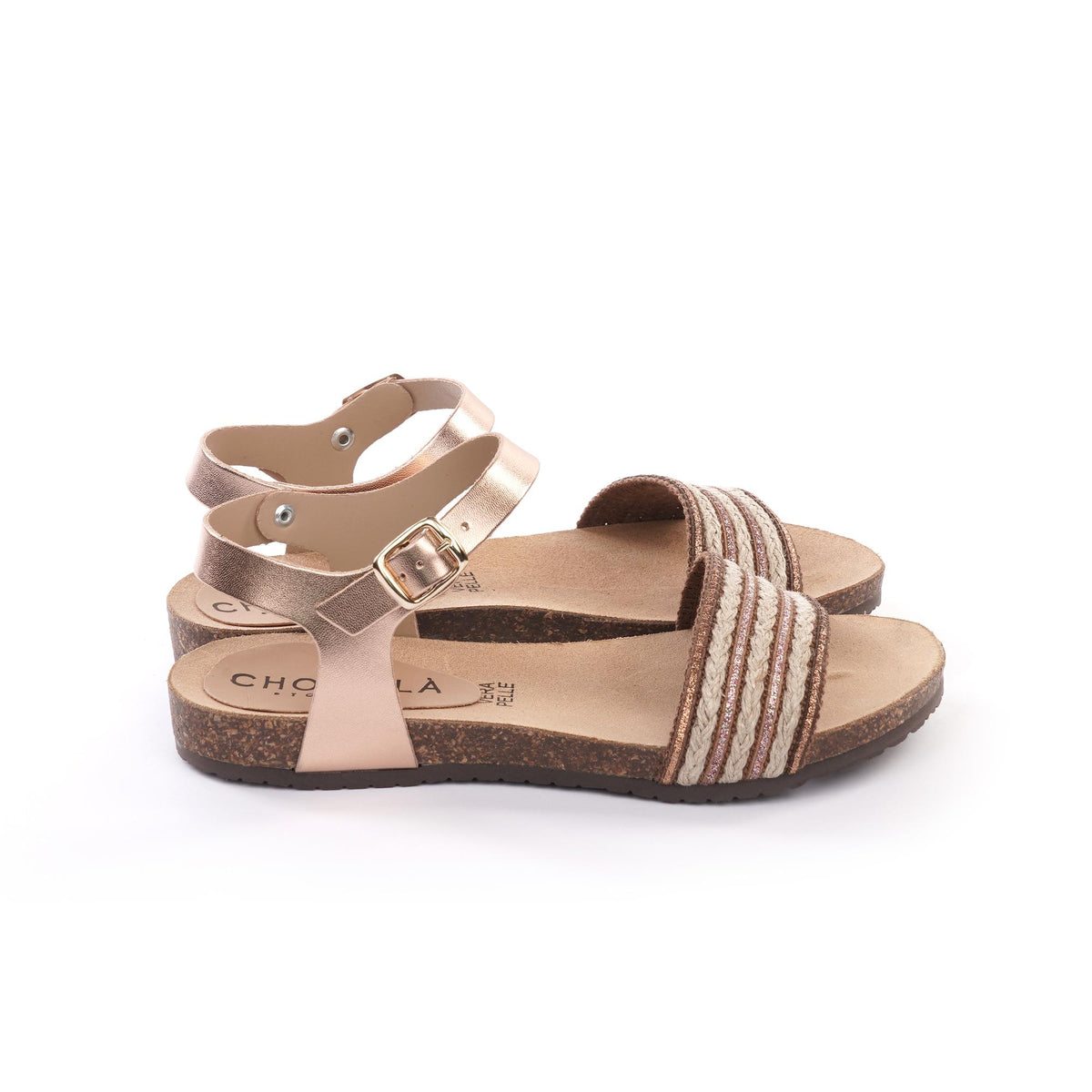 SANDALO BIO FLAT FASCIA CORDA RAME<BR/> 