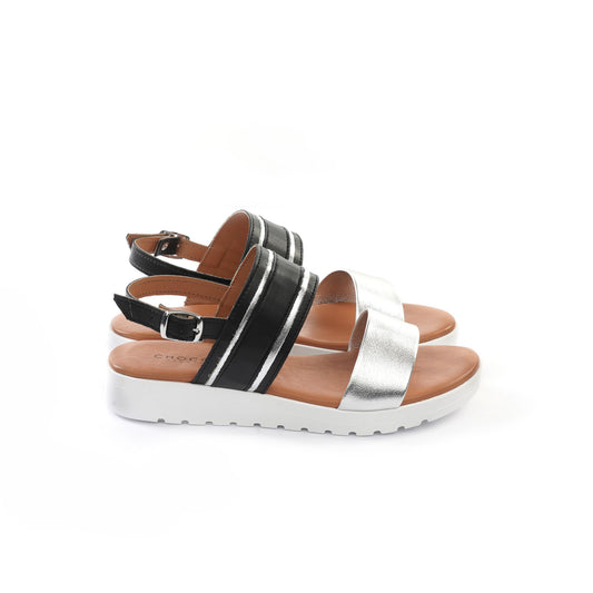 SANDALO ZEPPA DOPPIA FASCIA NERO<BR/> 
