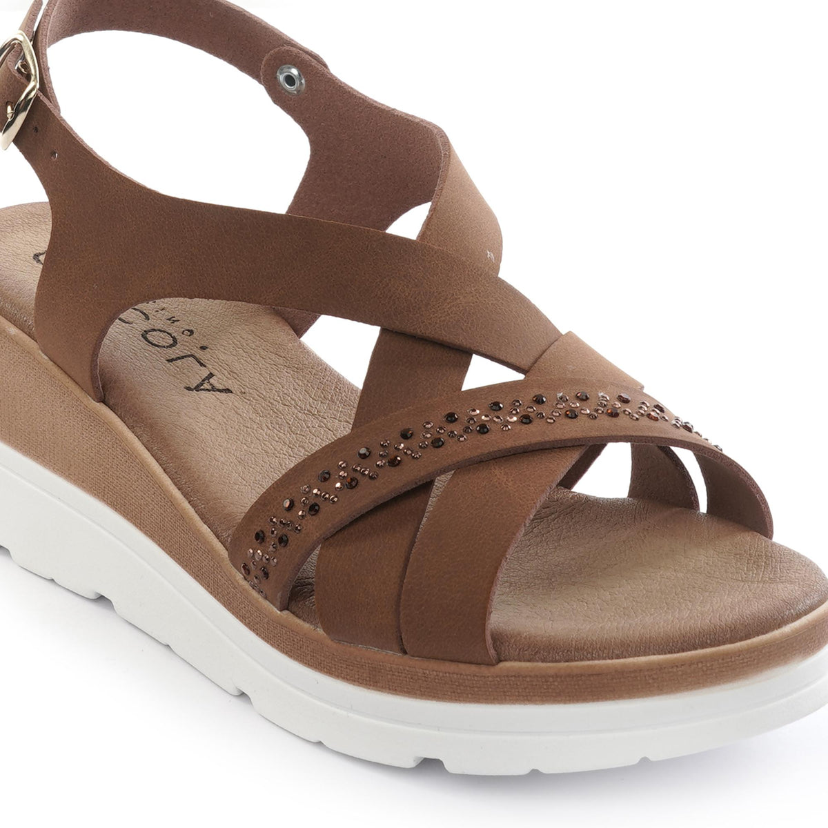 SANDALO ZEPPA INCROCIATO STRASS CUOIO<BR/> 