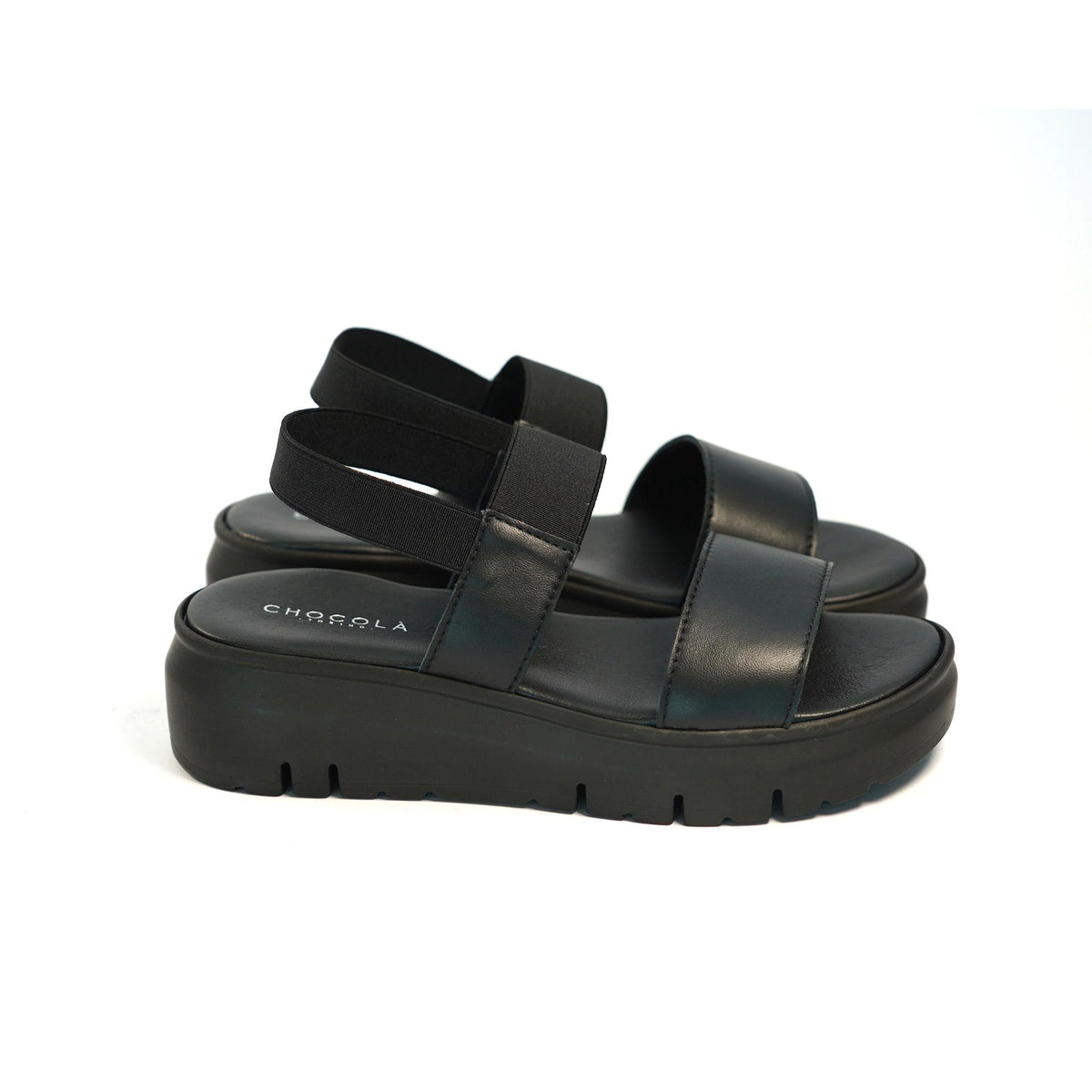 SANDALO DOPPIA FASCIA VERA PELLE NERO<BR/> 