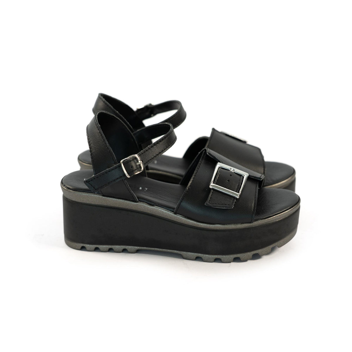 SANDALO FIBBIA VERA PELLE NERO<BR/> 