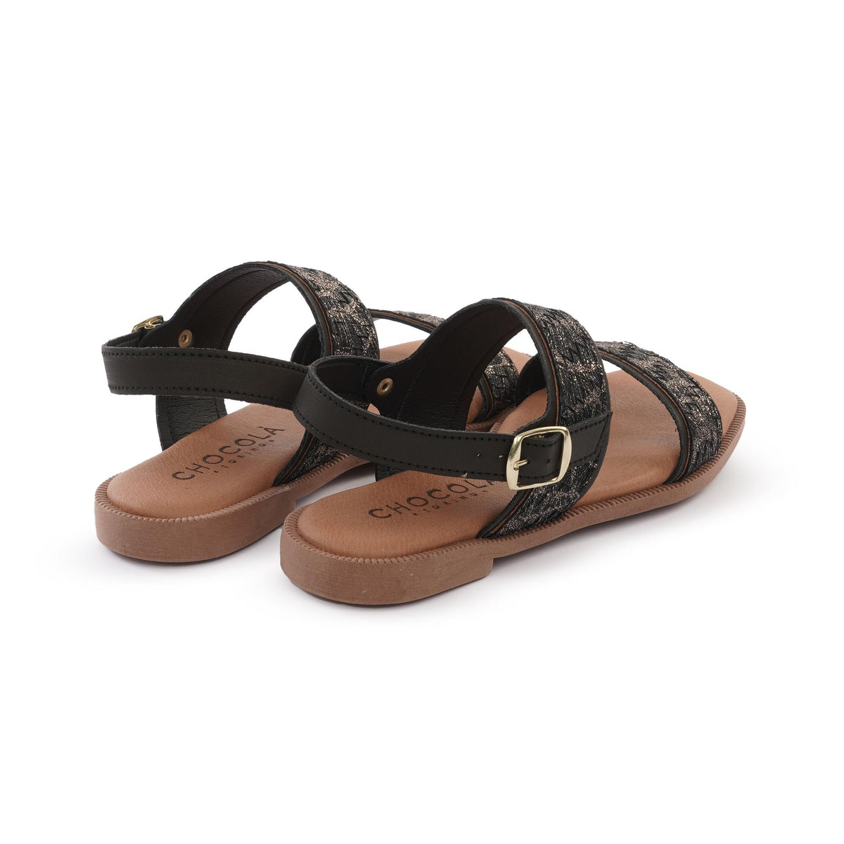 SANDALO FLAT DOPPIA FASCIA NERO<BR/><BR/> 