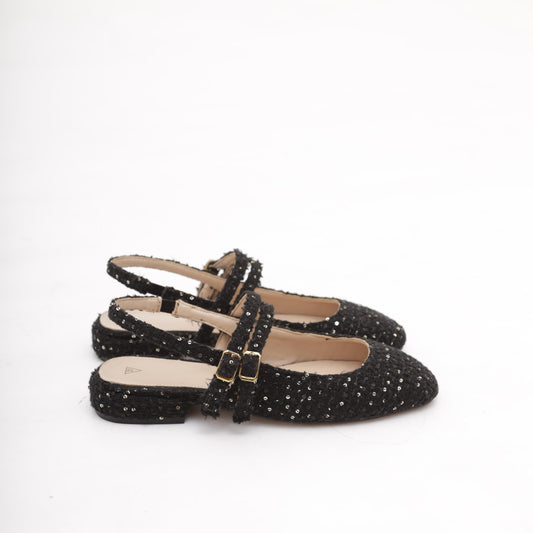 SLINGBACK FLAT TWEED NERO 